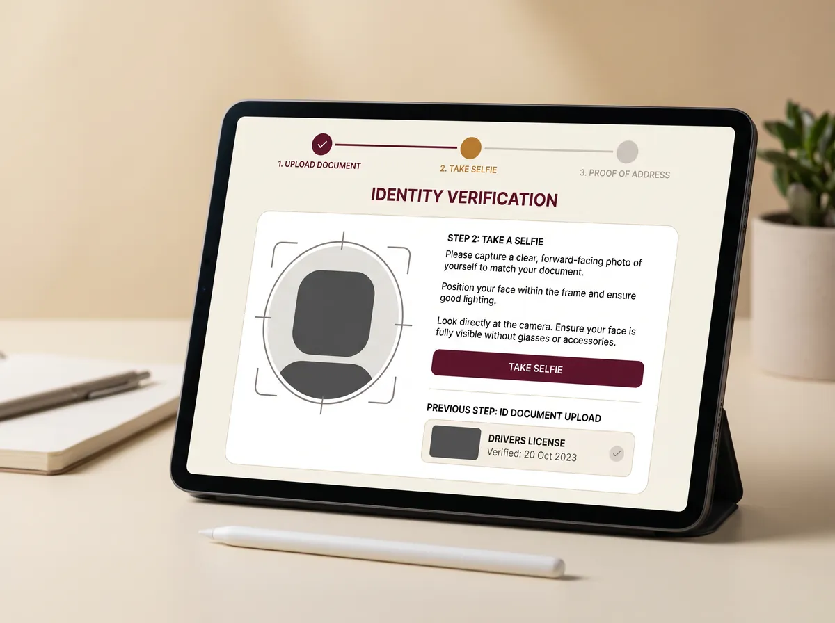 Fluxo do KYC: documento de identidade, selfie e comprovante de residência