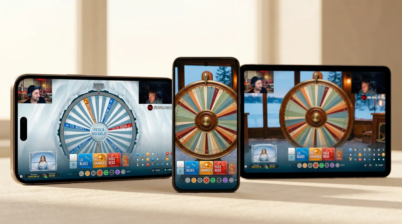 Ice Fishing rodando em iPhone, Android e iPad lado a lado